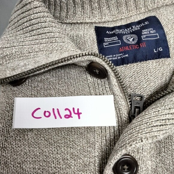 American Eagle Outfitters Pullover Sweater Mens Sz L Brown 1/4 Zip Button Casual - Picture 12 of 12